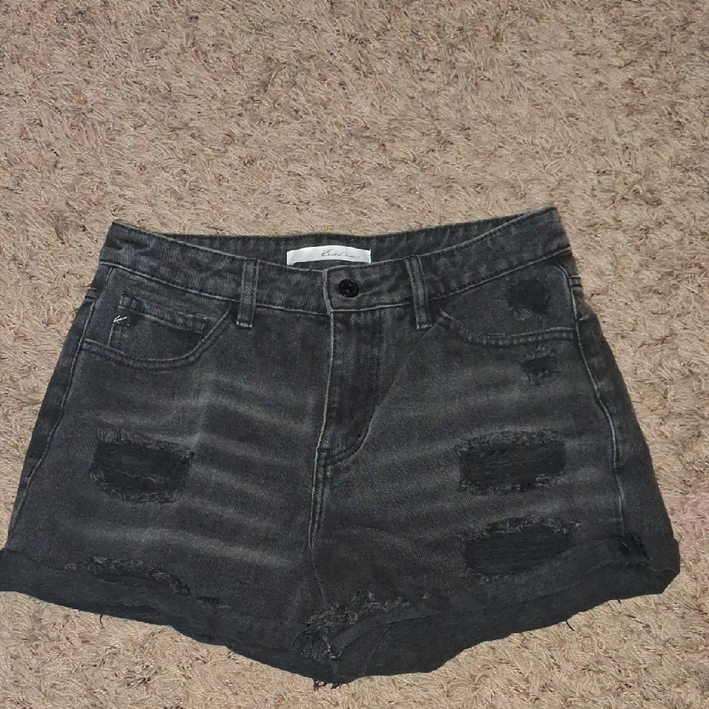 Washed Black Distressed Women's Denim Shorts Kancan Size 7  27
